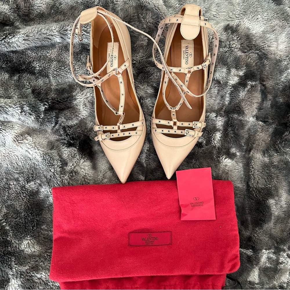 Valentino Beige Leather Love Latch Heels
